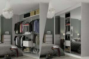 Custom wardrobe design with floor to ceiling doors